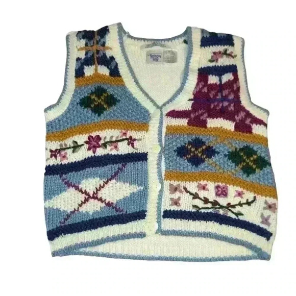 90's Vintage Hand Knitted By Huntington Ridge Sweater Vest - Picture 1 of 4